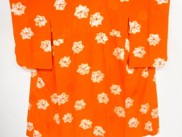 40501# Japanese Kimono / Antique Hitoe Juban / Shibori / Flowers