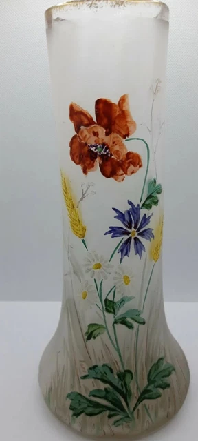 Beautiful Art Nouveau Poppy Legras Mont Joye Frost Enamel Art Glass Vase
