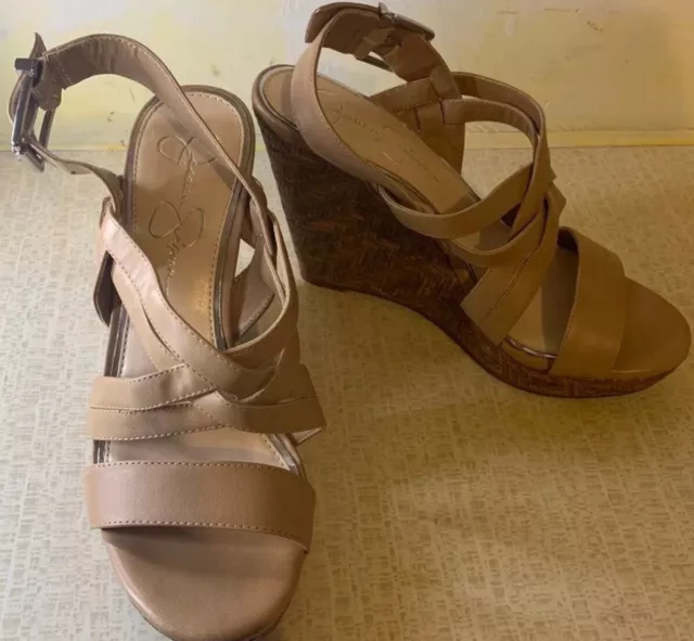 Jessica Simpson Beige Strap Wedge Sandals