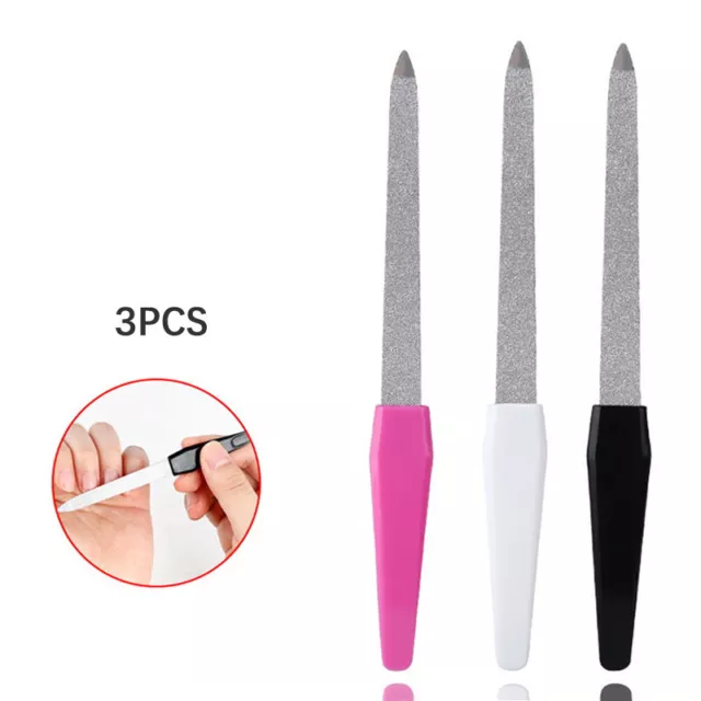 3PCS Double Sided Nail Files Stainless Steel Plastic Handle Metal File