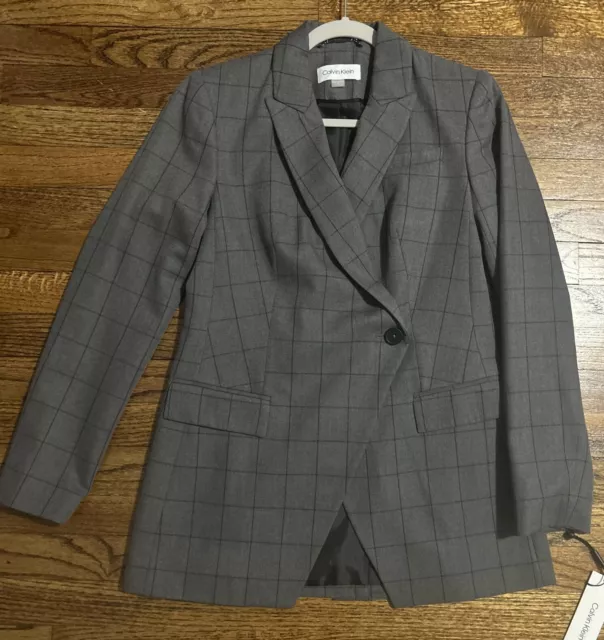 Calvin Klein Women's One Button Plaid Gray/black/purple Blazer  Size 4