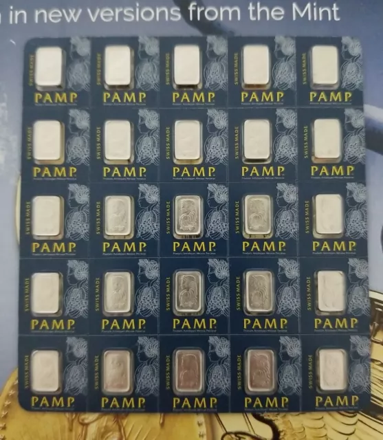 25 Gram Platinum Bars - PAMP Swiss - Fortuna - 999.5 Fine Sealed Assay Cards