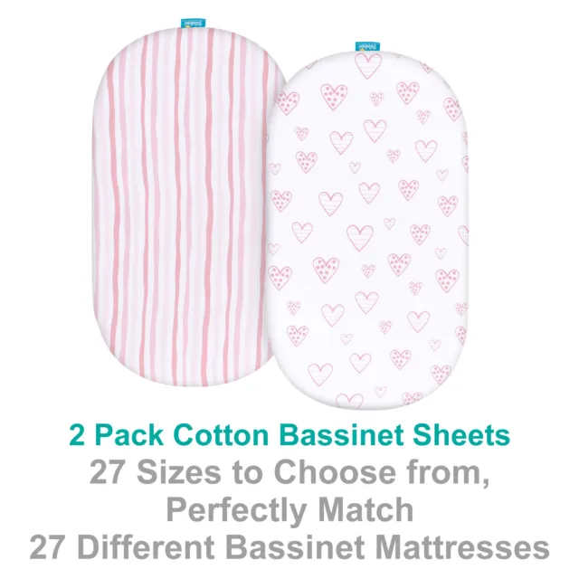 Bassinet Fitted Sheets 100% Jersey Knit Cotton Sheets 2 Pack Multi-size Options