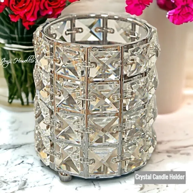 Silver Diamante Crystal Metal Tea Light Candle Holder Bling Home Decor Gift