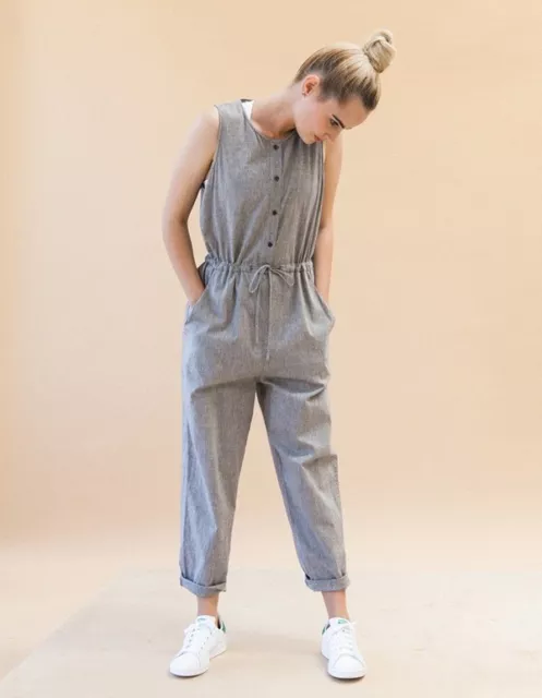 Ali Golden Tank Jumper Grey Linen Sleeveless Jumpsuit Size M