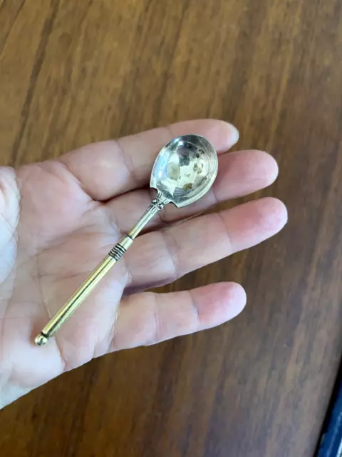 Antique gold wash small salt spoon 3-1/4" worn bowl like 1885 pattern of Gorham