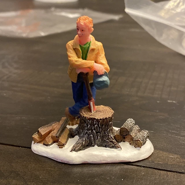 Lemax Man With Axe Relaxing On Wood 2 1/2" Tall - No Box
