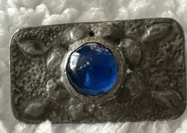 Ruskin-style Pewter Brooch with BlueCabochon Arts & Crafts