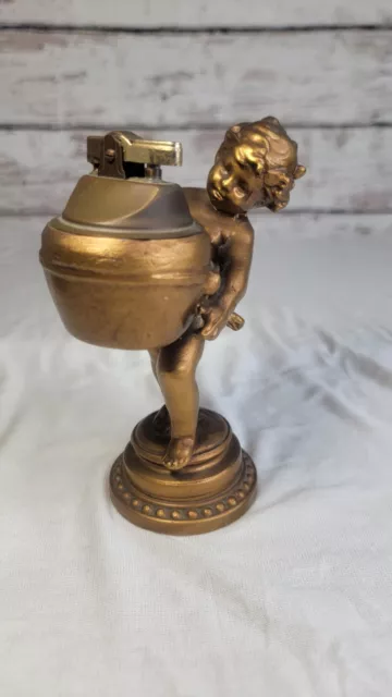 Antique Brass/Bronze Cherub Cigarette Lighter Art Deco/Art Nouveau Statue Boy