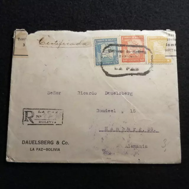 Bolivien 15.07.1937 - Zensur Brief La Paz - Hamburg Deutsches Reich, Zollamt