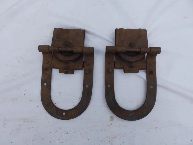 Antique Pair Barn Garage Door Rollers Big 4 Pulley Horseshoe Sliders Vtg 361-17P 7