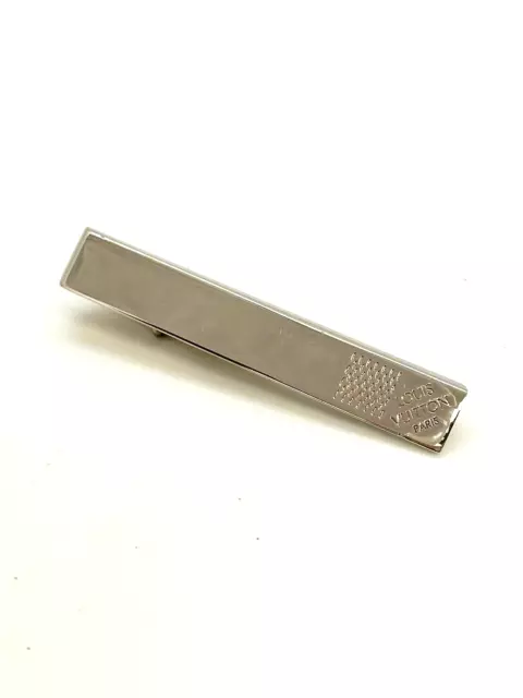 Auth LOUIS VUITTON Silver Steel LV Motif Necktie Pin Tie Clips #7644