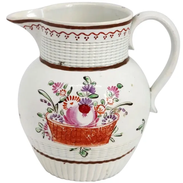 Small Antique English Georgian Creamware Flower Basket Cream Pitcher c. 1790
