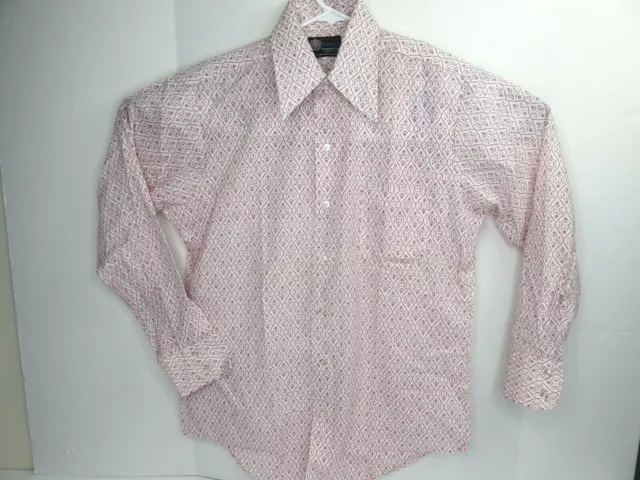 Vtg 70s Button Up Shirt Xanadu Fruit of the Loom Disco Geometric Mens Sz 15.5 32