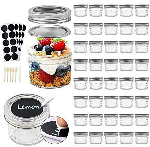 40 Pack Mini Mason Jars - 4oz, Jelly Jars for Favors
