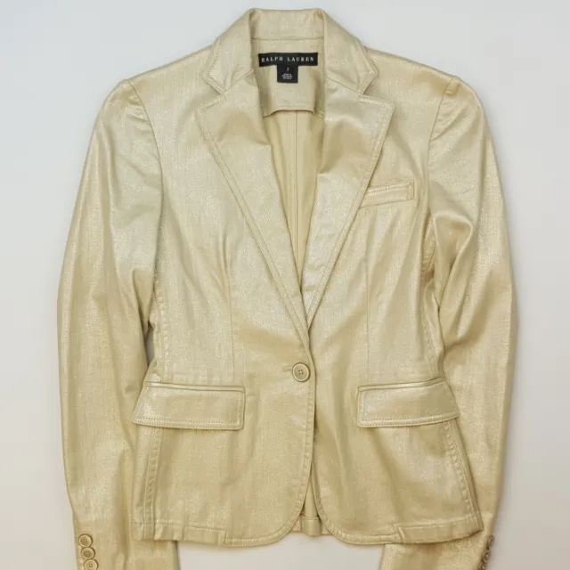 Ralph Lauren Black Label Blazer Jacket Womens Size 2 = UK 6 Gold Shiny Shimmery