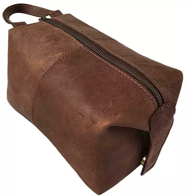 New Mens Leather Toiletry Travel Bag Travel Kit Overnight Gift