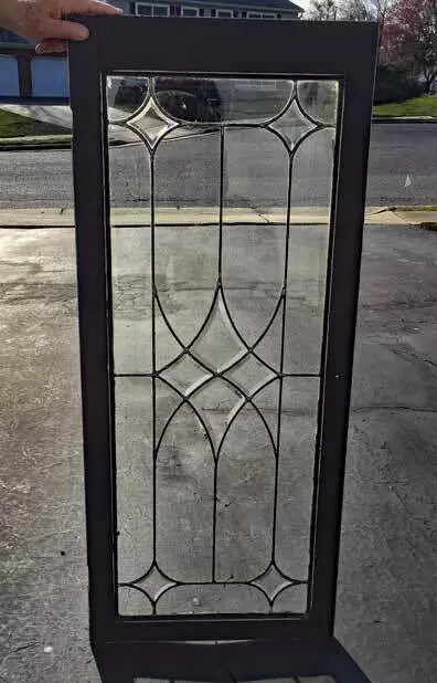 Antique LEADED (STAINED) & BEVELED GLASS DOOR ORIG. FRAME (R105)