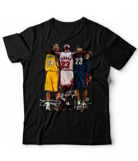 T-shirt Kobe Bryant Michael Jordan Lebron James Campioni Basket Nba Black Mamba