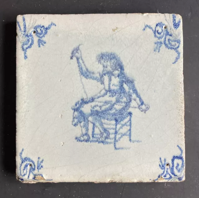 Antique 17th Century Early Dutch Delft Tile with Figure Circa 1600’s