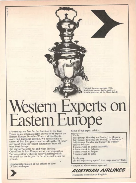 Aua Austrian Airlines Advertising 1 Page Original 1973 Eastern Europe 1q