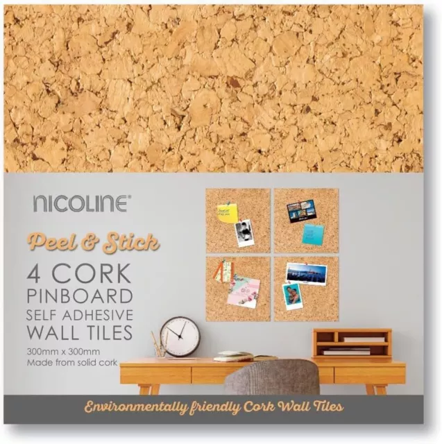 UK Self Adhesive Cork Pin Board Tiles Noticeboard Messages 4 Pack Fast Shipping