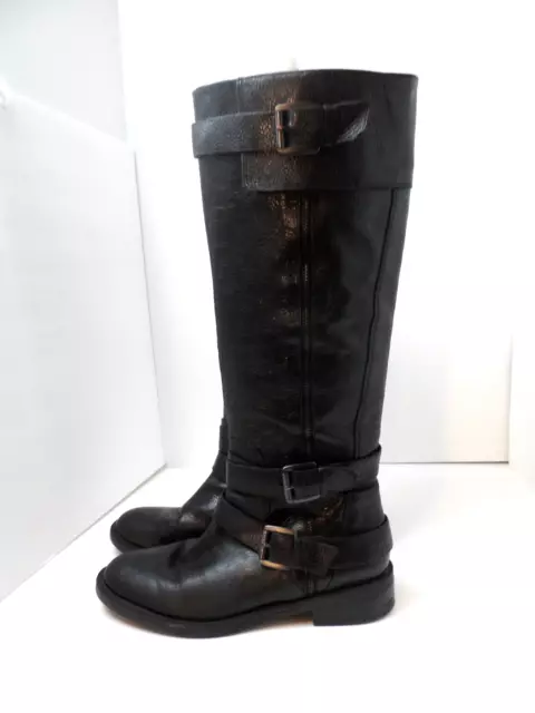 Enzo Angiolini Black Pebbled Leather Tall Riding Boots Women's - Size 8.5M