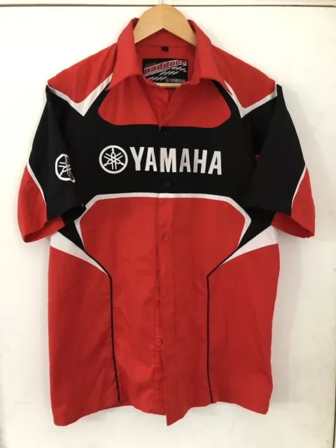 Yamaha Red Paddock Short Sleeve Button Up Shirt Size Medium