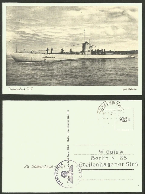 GERMANY 1940 FAKE U BOOT Uboat U7 Submarine Nazi 1941 1942 1943 1944