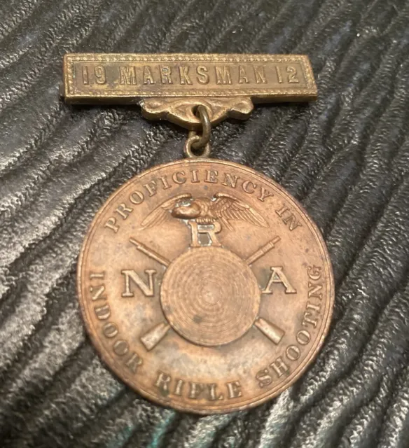 1912 Antique NRA Rifle Medal - Bronze Marksman Proficiency Award Hunting Trophy