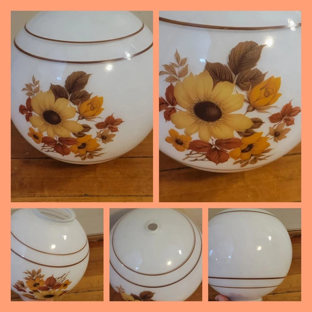 Vintage Flowered Milk Glass Ceiling Globe Light 4”  Fitter Base- 8” Across