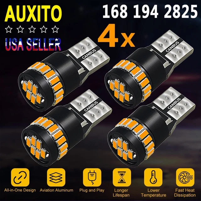 AUXITO 4PC LED Front Sidemarker Light Bulbs Lamps 168 192 T10 Amber Yellow 3000K