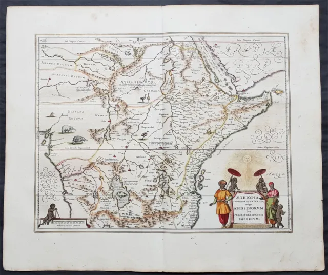 1639 Jansson Original Antique Map of Africa The Myth of Emperor Prestor John