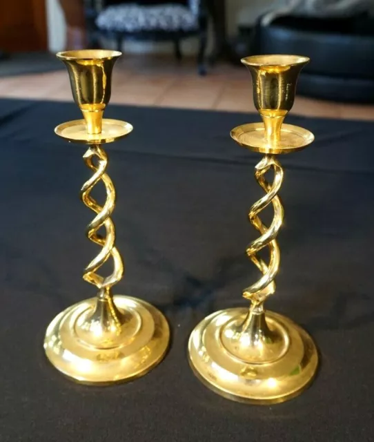 Beautiful Antique Victorian Barley Twist Brass Candlesticks