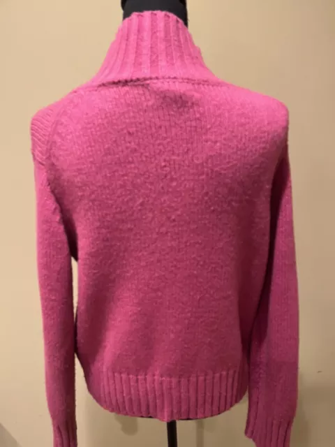 Womens  Magaschoni Mock Neck Heavy Knit Sweater Relaxed Fit Top Dark Pink Small 3