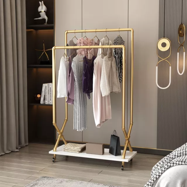 Double Rods Clothing Racks for Hanging Clothes, Gold Pipe Clothes Racks With ...