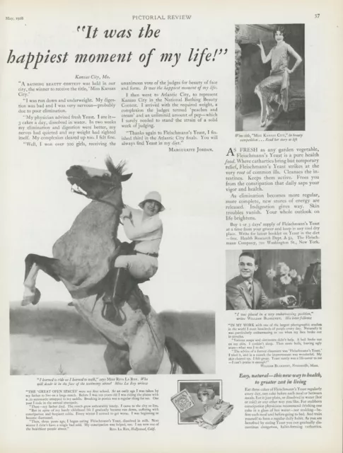 1928 Fleischmanns Yeast Health Food Horse Rider Beauty Queen Vtg Print Ad PR4