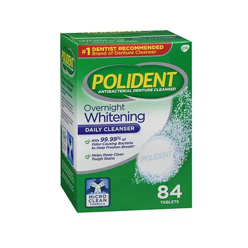 Polident Denture Limpiador Antibacteriano de Noche Blanqueamiento Triple Menta