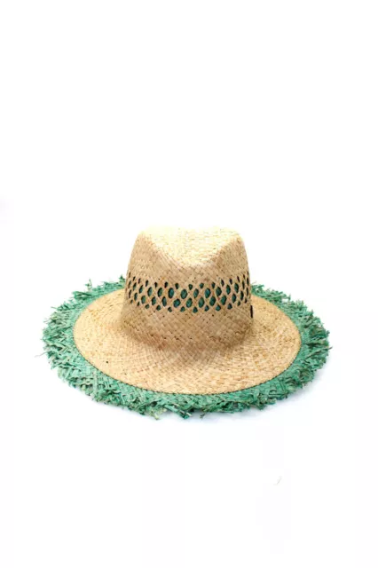 Raffaello Bettini Womens Raw Edge Straw Fringe Wide Brim Hat Turquoise Size 58