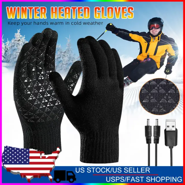 Knitted Gloves USB Electric Rechargeable Heated Gloves Winter Warm Touch Screen