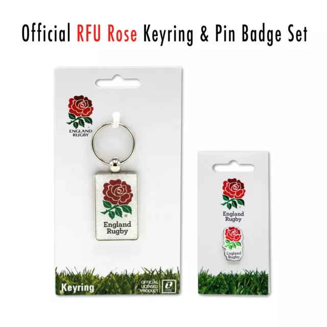 England RFU Keyring Pin Badge Set - Official Licensed Merchandise Rugby Rose