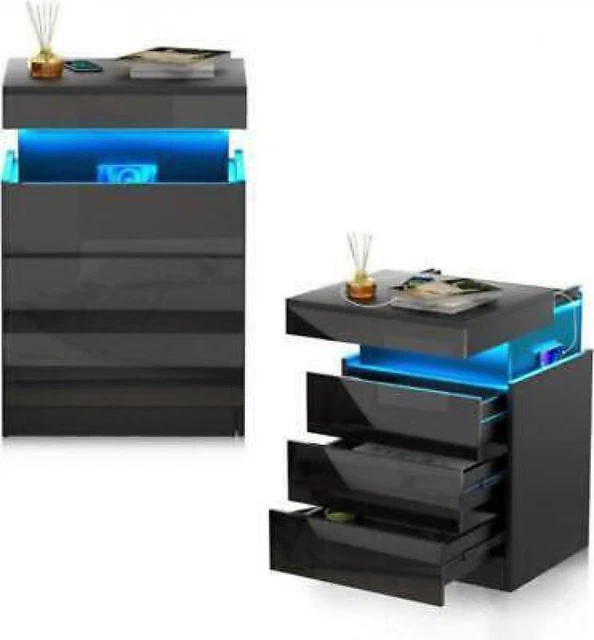 EXSELTMAN Nachttisch Mit LED & Steckdose - Kompakter Nachtschrank 40x30cm