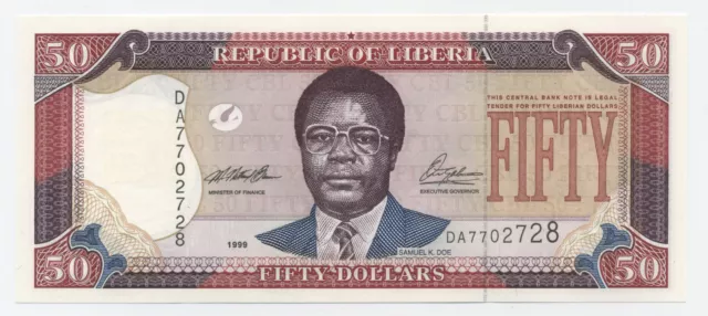 Liberia 50 Dollars 1999 Pick 24 UNC Uncirculated Banknote