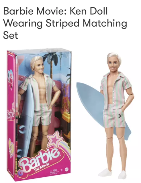 BARBIE THE MOVIE Ken Doll Perfect Day Wearing Pastel Striped Beach