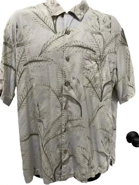 Vintage Caribbean Silk Blend Leaf Print Hawaiian Camp Shirt Size Large