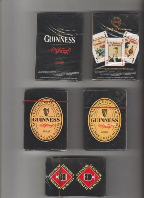 5x different  SEALED PACKS  GUINNESS  BREWERY  playing cards check james spell