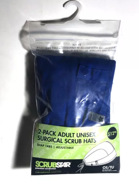 Scrubstar 2-Pack Unisex Adult Surgical Scrub Hats Adjustable w/ Snaps (Blue)