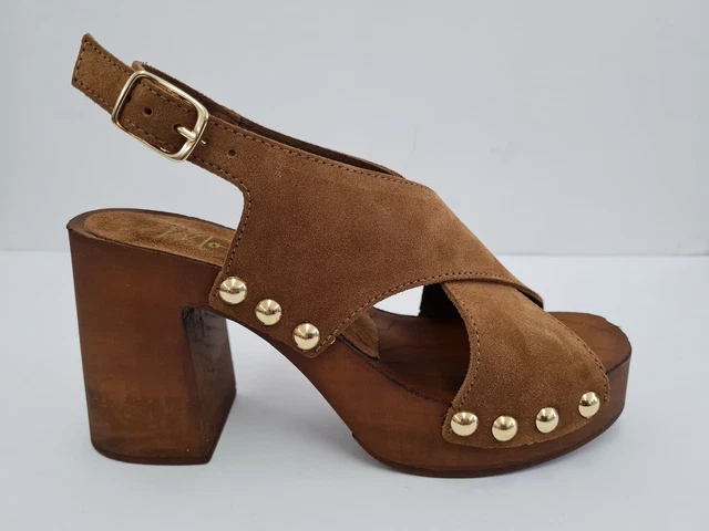 Moni Sandales Femmes en Daim Avec Talon 8,5 CM - TDM (Brun Foncé)