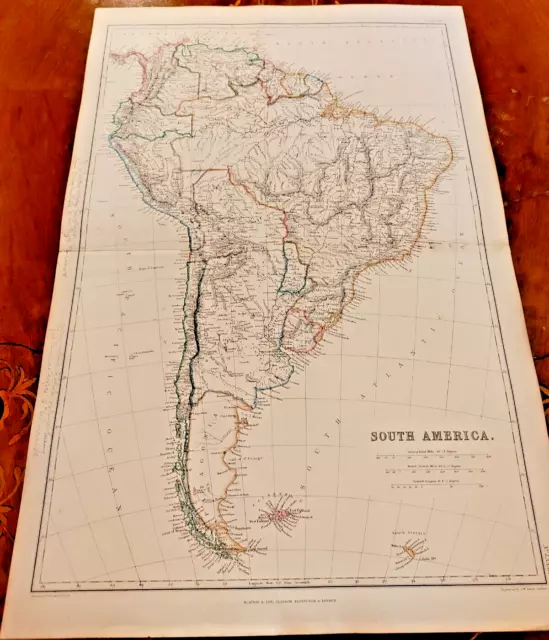 1859 Hand Coloured Map Blackie & Son South America Brazil Chile Argentina Peru