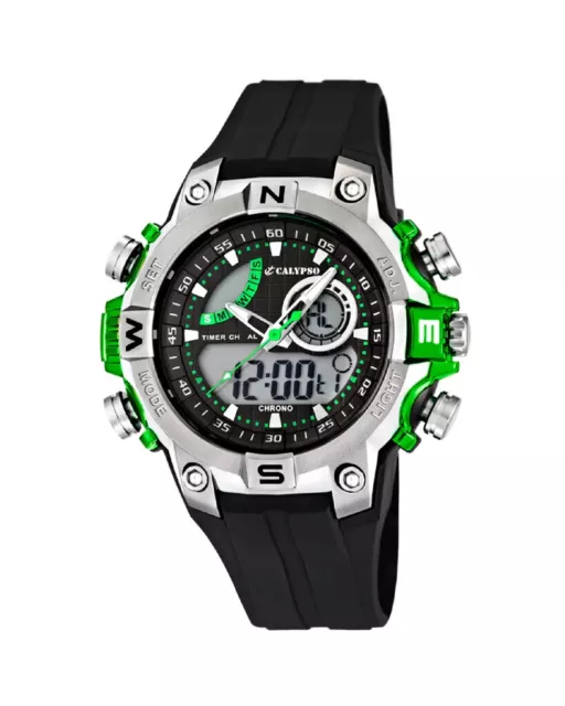 Orologio Cronografo Uomo Ragazzo Calypso K5586/3 analogico digitale nero/verde